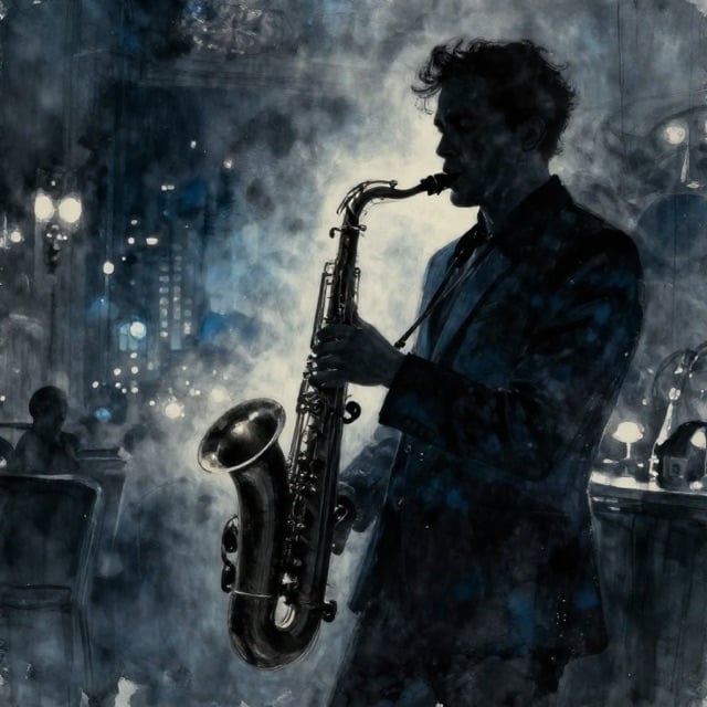 Ejemplo de portada de álbum de Jazz creada con el generador gratuito de portadas de álbumes con IA